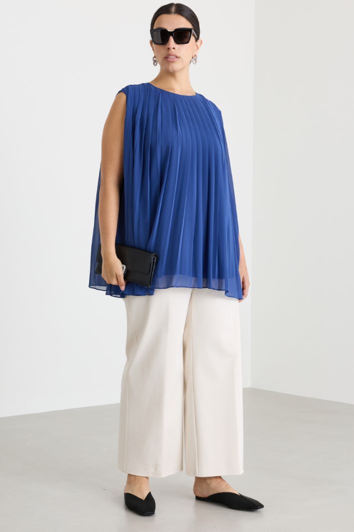 Blusa in georgette plissé - BLU - Intrend