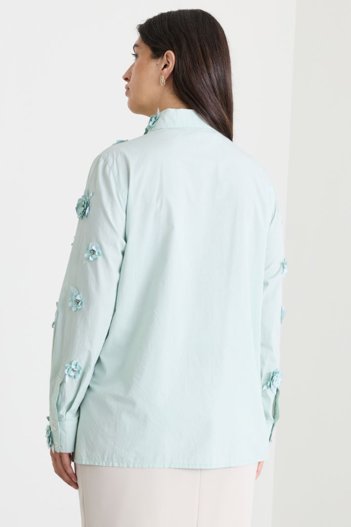 Camicia in popeline con ricamo floreale - VERDE - Intrend - 4