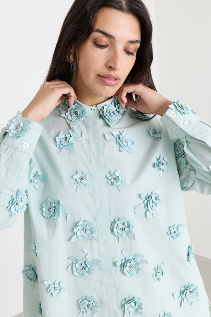 Camicia in popeline con ricamo floreale - VERDE - Intrend - 3