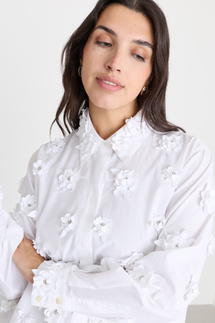 Camicia in popeline con ricamo floreale - BIANCO - Intrend - 3