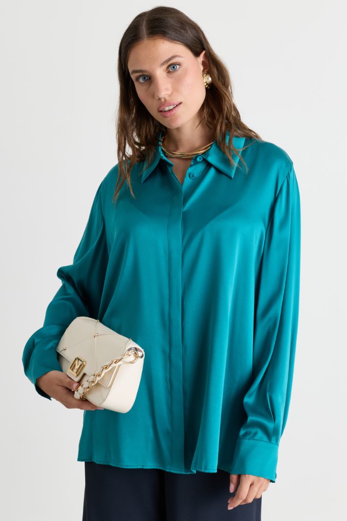 Satin Blouse - LIGHT BLUE - Intrend - 2