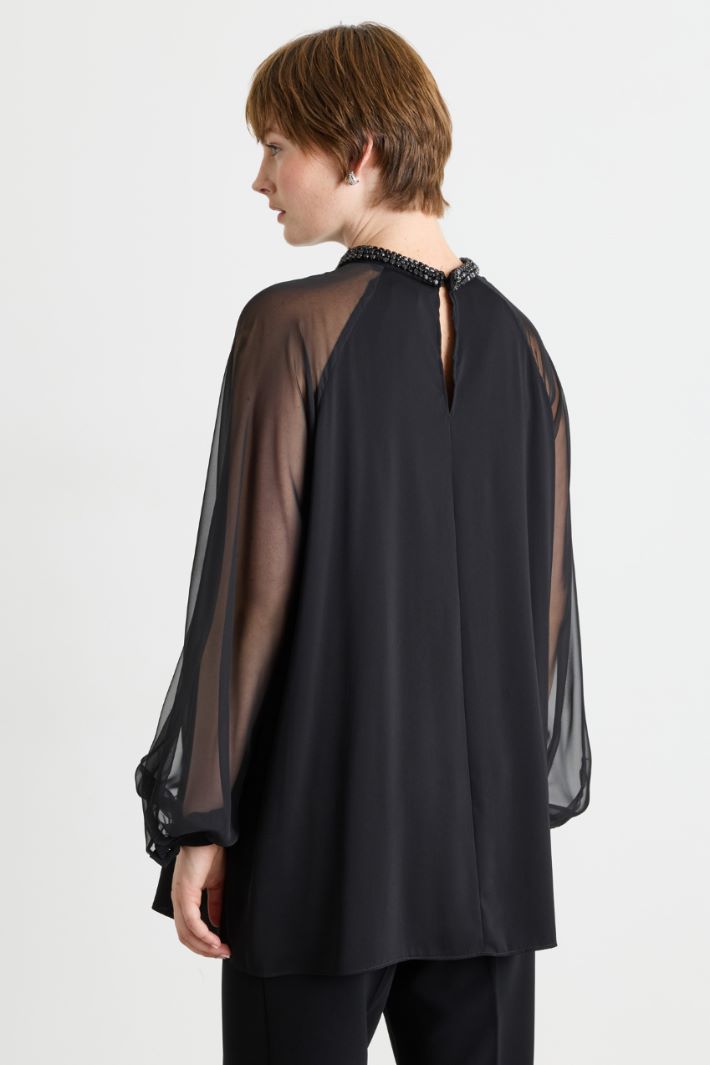 Blusa in cady e chiffon - NERO - Intrend - 4