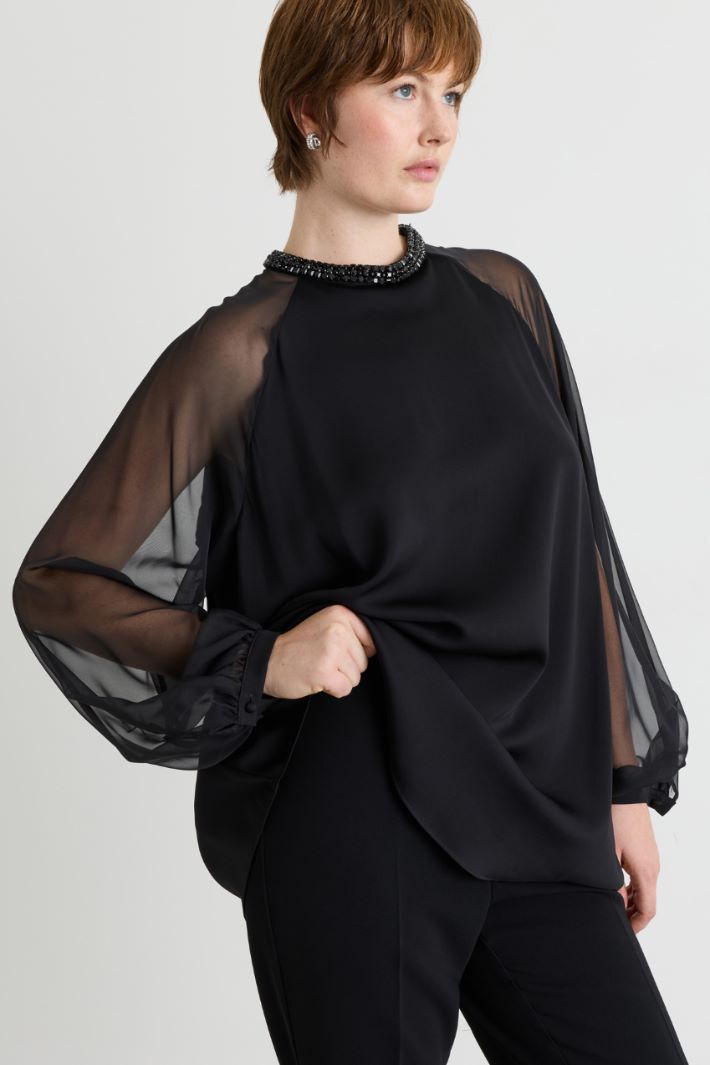 Blusa in cady e chiffon - NERO - Intrend - 2