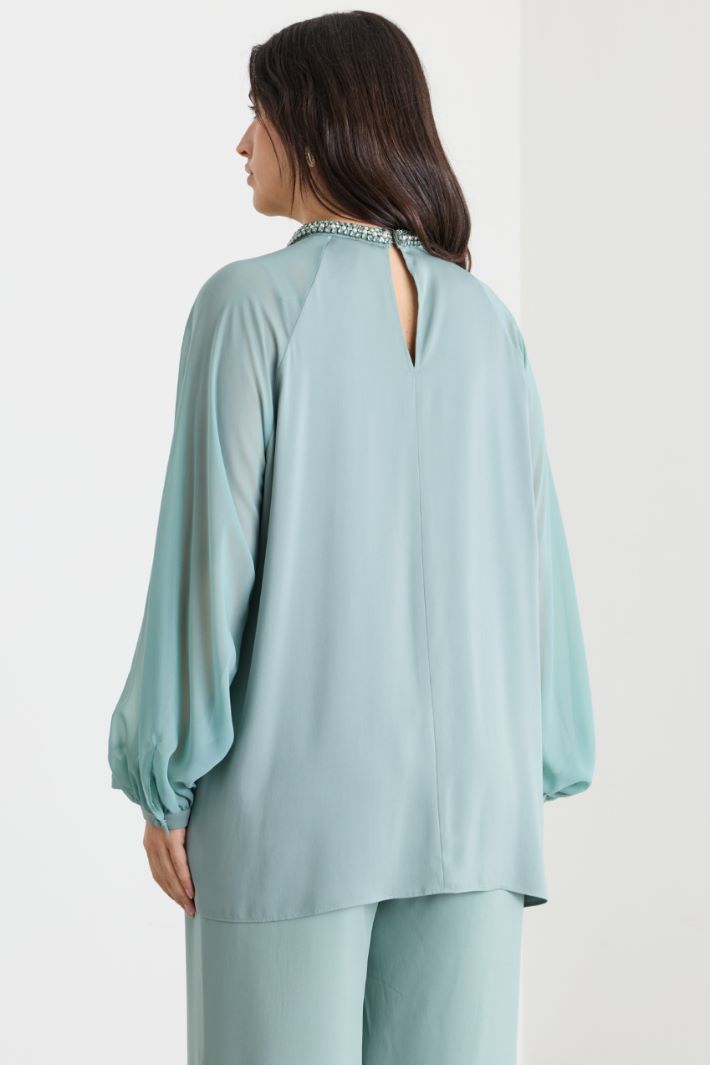Blusa in cady e chiffon - VERDE - Intrend - 4