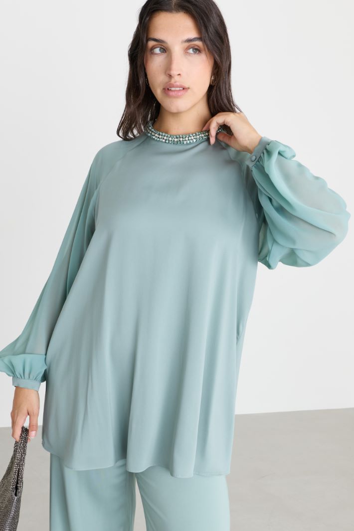 Blusa in cady e chiffon - VERDE - Intrend - 2
