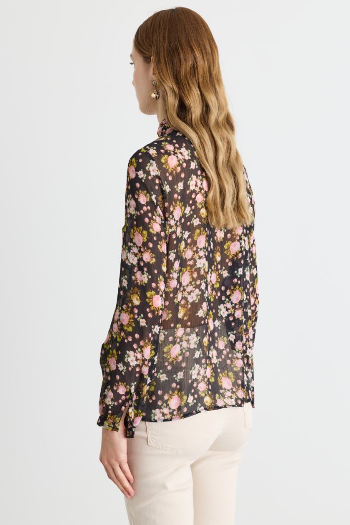 Blusa in crepe stampato - NERO ROSA - Intrend - 4