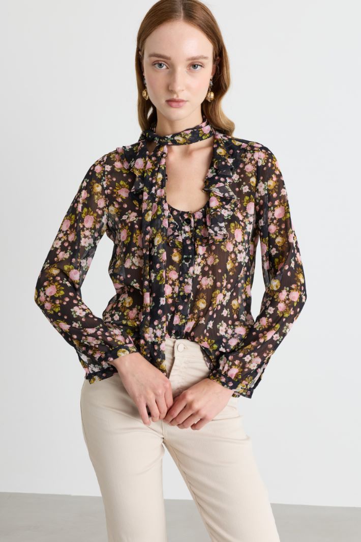 Blusa in crepe stampato - NERO ROSA - Intrend - 2