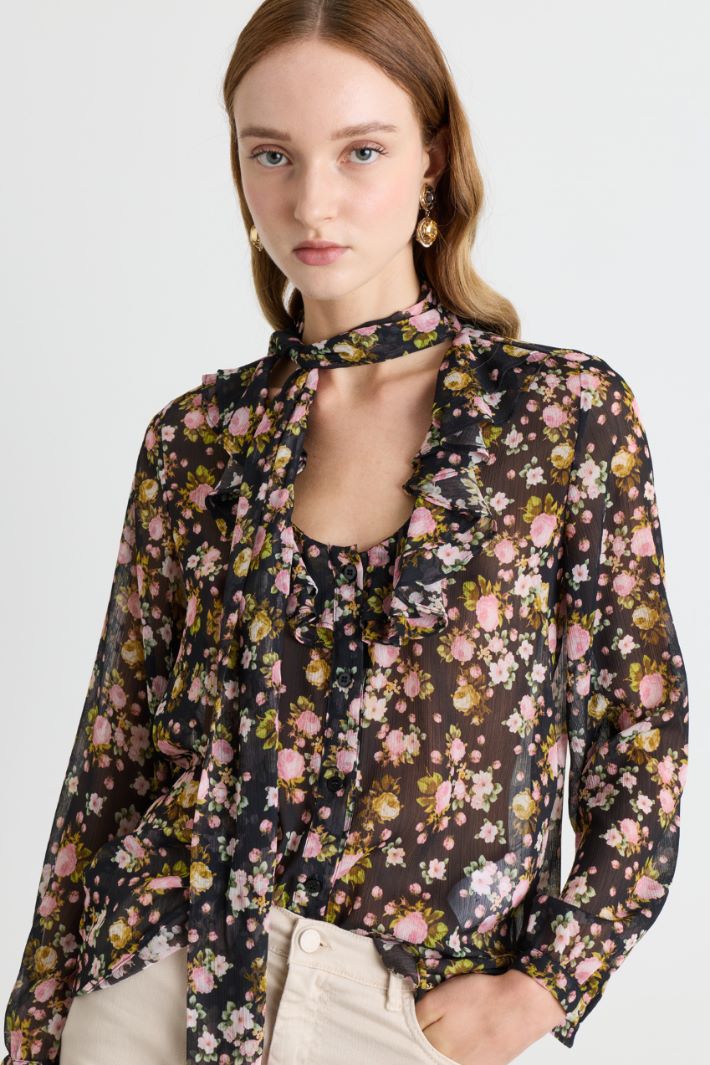 Blusa in crepe stampato - NERO ROSA - Intrend - 3