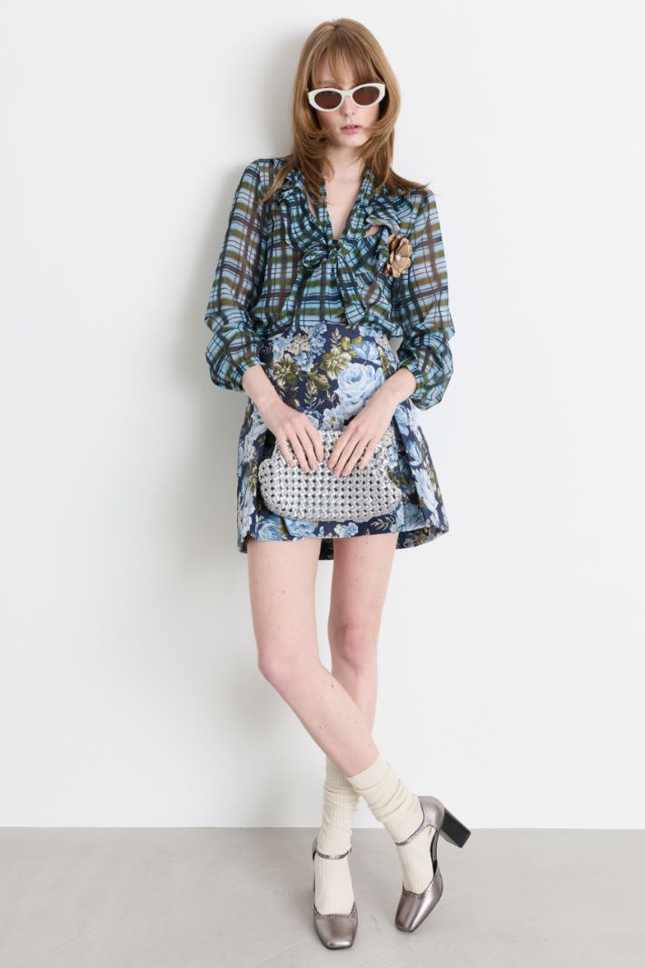Printed crepe blouse - LIGHT BLUE BLACK GREEN - Intrend