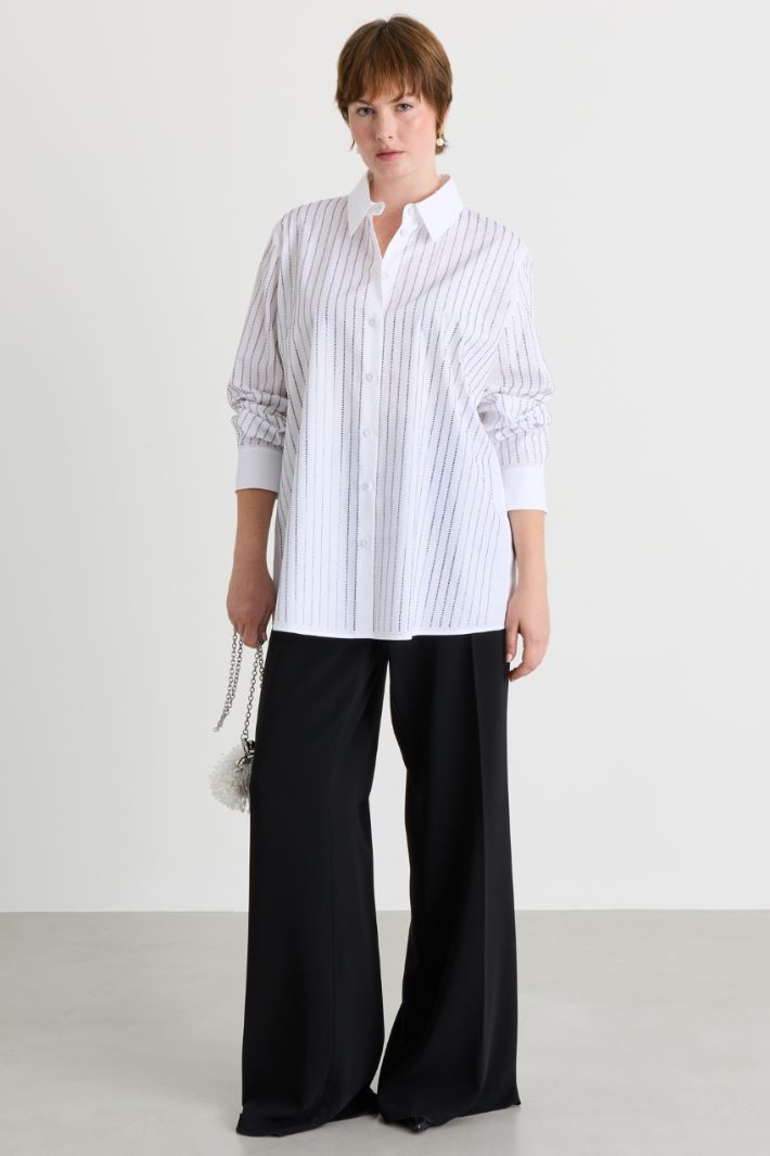 Camicia in popeline con ricamo - BIANCO - Intrend