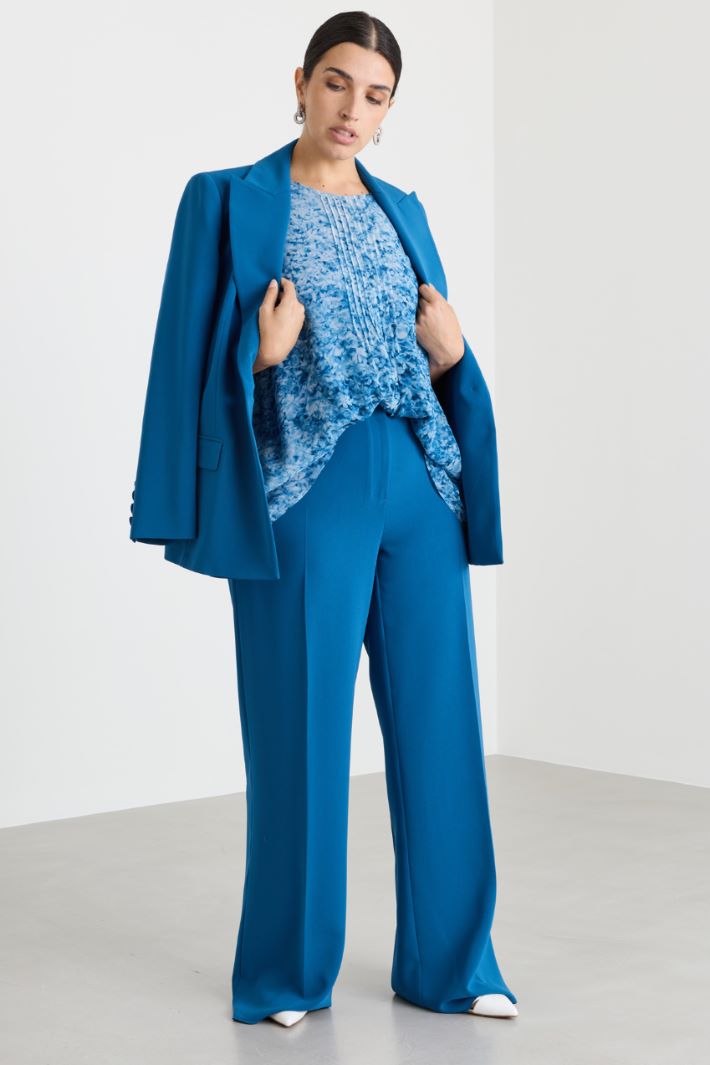 Blusa in georgette con balze verticali - AZZURRO - Intrend