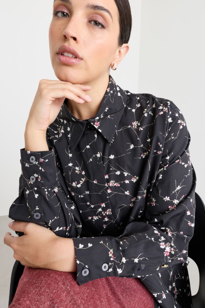 Camicia in popeline con stampa - NERO - Intrend - 3