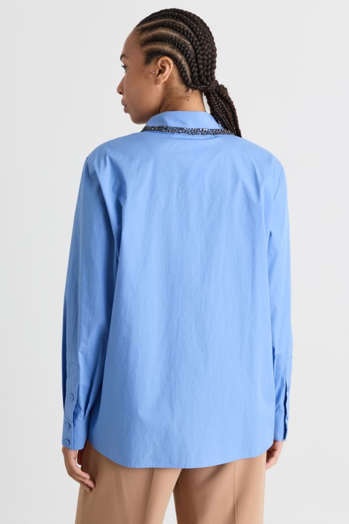 Camicia in popeline con ricamo gioiello - AZZURRO - Intrend - 4