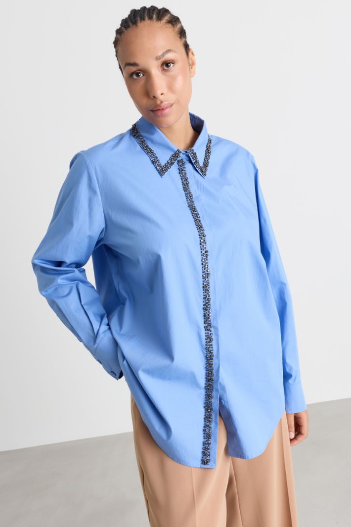 Camicia in popeline con ricamo gioiello - AZZURRO - Intrend - 2