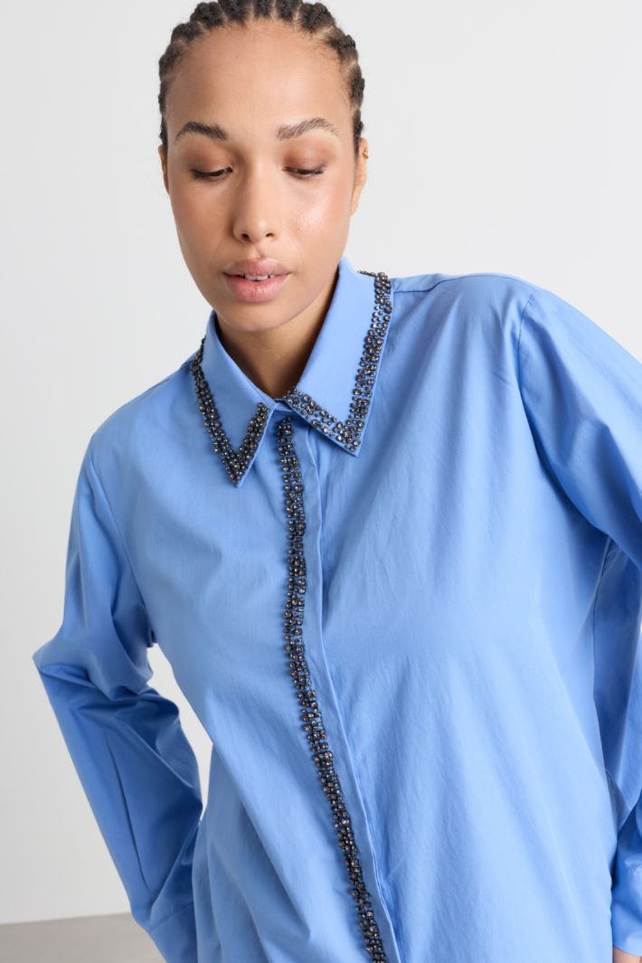 Camicia in popeline con ricamo gioiello - AZZURRO - Intrend - 3