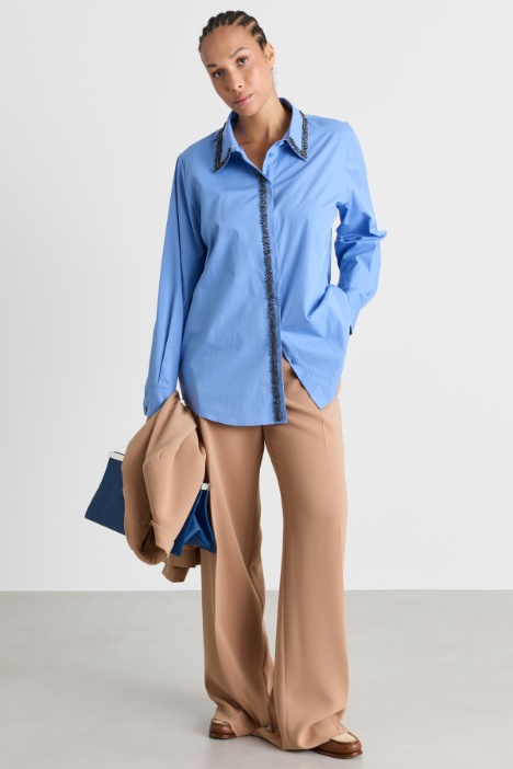 Camicia in popeline con ricamo gioiello - Intrend