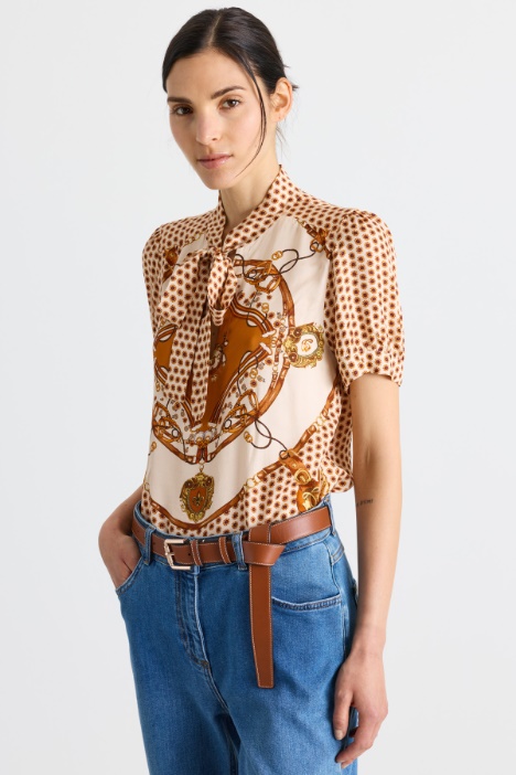 Blusa stampata con collo a foulard - Intrend
