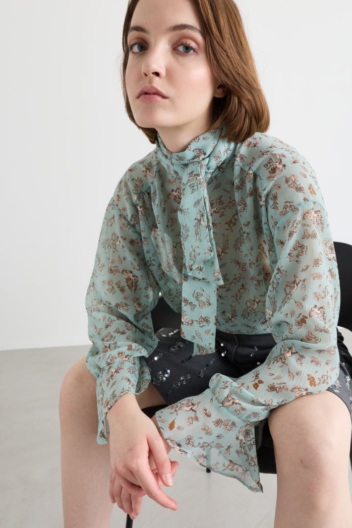 Blusa in crepe stampato - VERDE - Intrend - 3