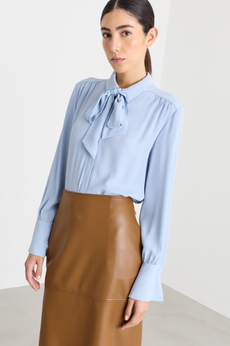 Silk-Blend Tie-Neck Blouse - Intrend