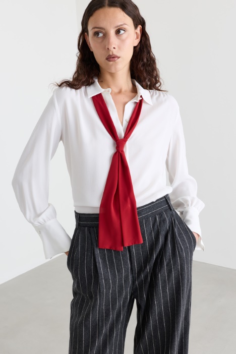 Silk-Blend Tie-Neck Blouse - Intrend