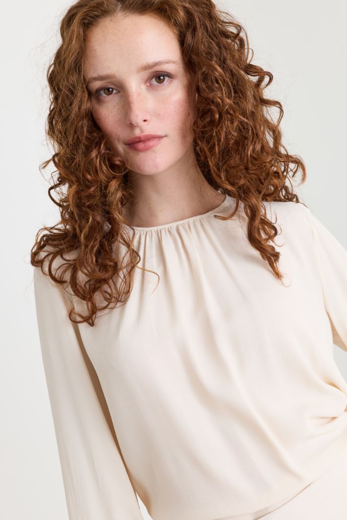 Blusa con arricciatura - BIANCO - Intrend - 3