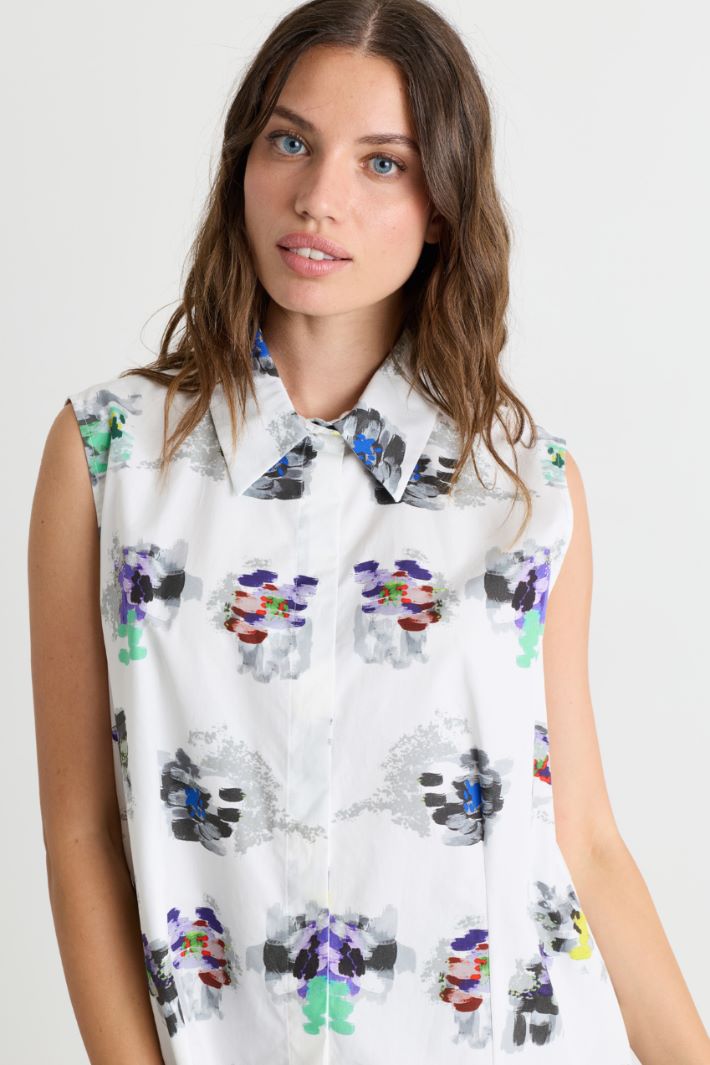 Printed poplin shirt - WHITE GREY - Intrend - 3