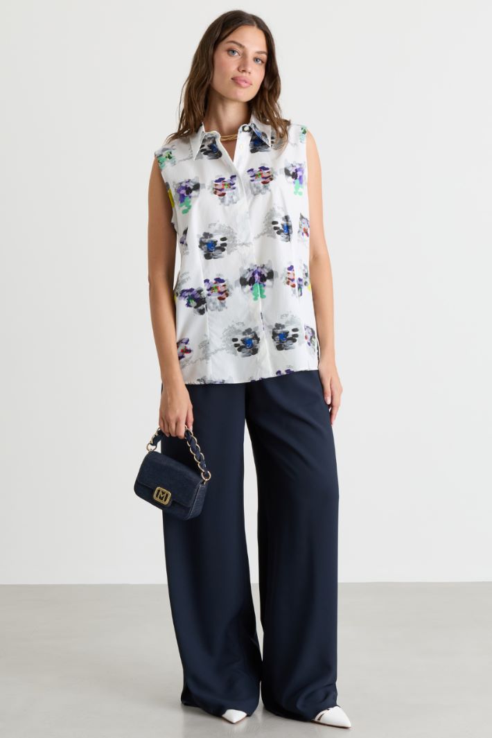 Printed poplin shirt - WHITE GREY - Intrend