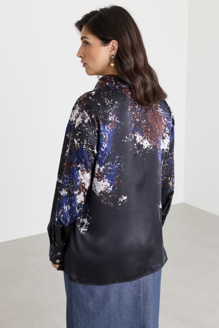 Camicia in raso con stampa piazzata - NERO - Intrend - 4