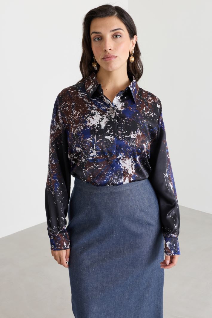 Camicia in raso con stampa piazzata - NERO - Intrend - 2