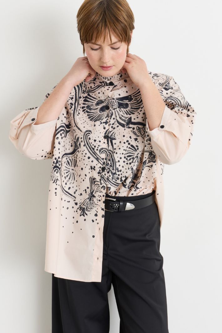 Camicia in popeline stampato - AVORIO NERO - Intrend - 2