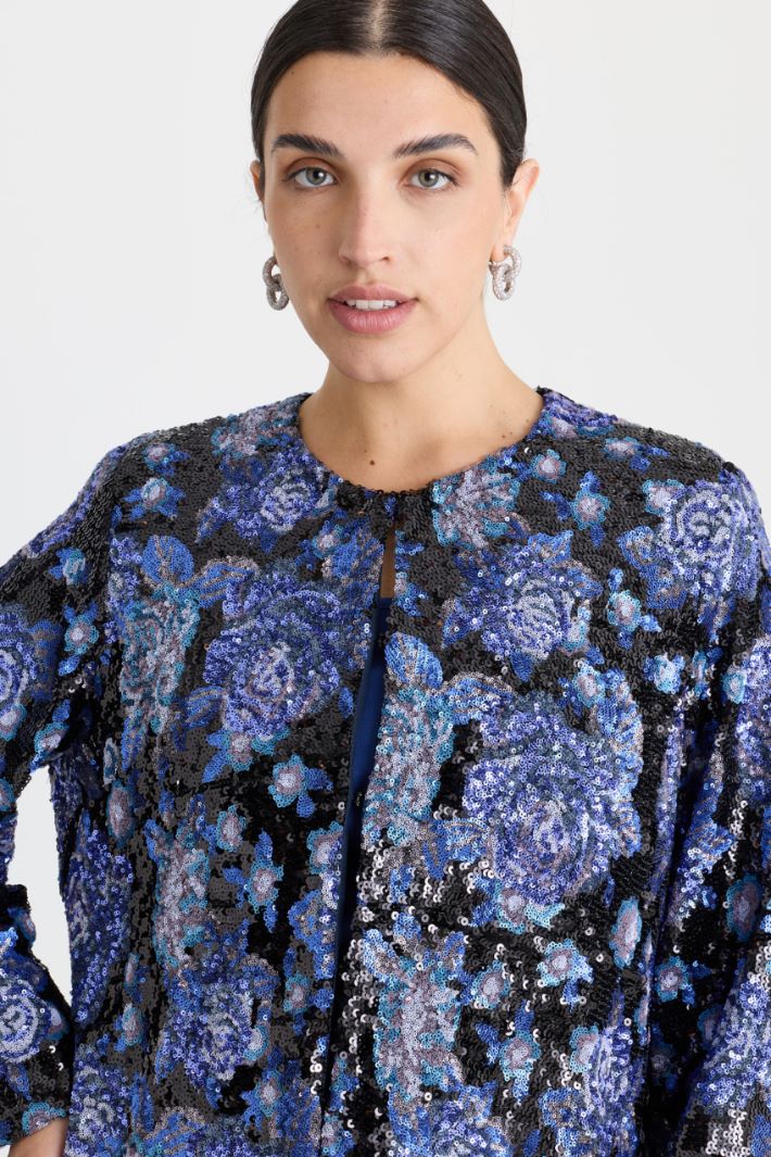 Spolverino con ricamo di paillettes - BLU - Intrend - 3