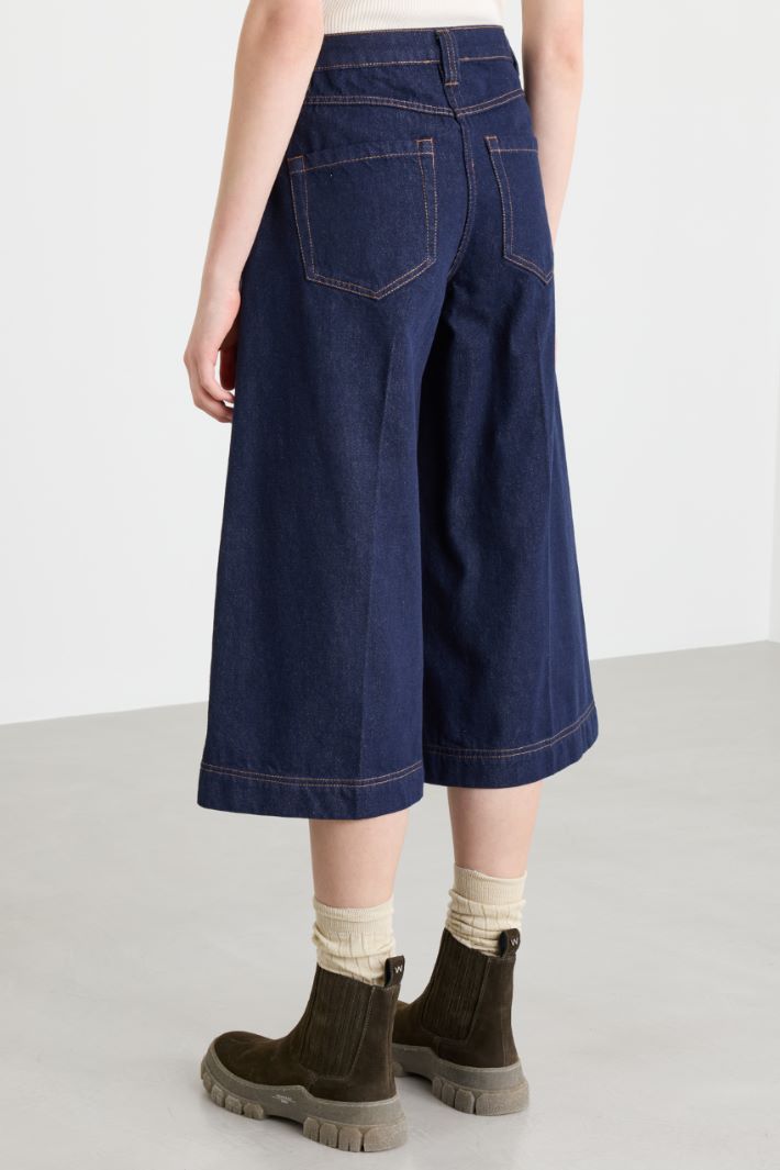 Pantalone cropped effetto jeans - BLU - Intrend - 4