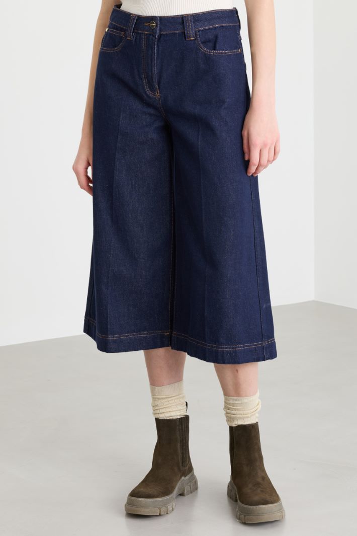 Pantalone cropped effetto jeans - BLU - Intrend - 2
