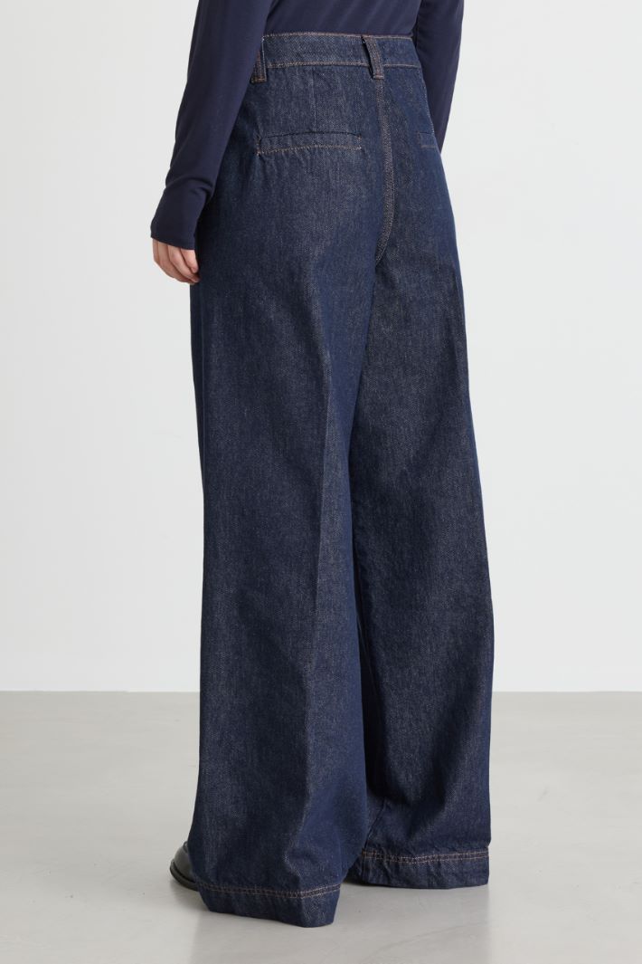 Pleated wide-leg trousers - BLUE - Intrend - 4