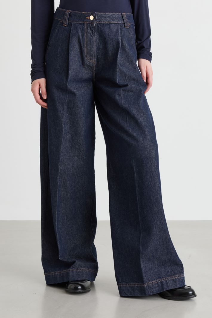 Pleated wide-leg trousers - BLUE - Intrend - 2