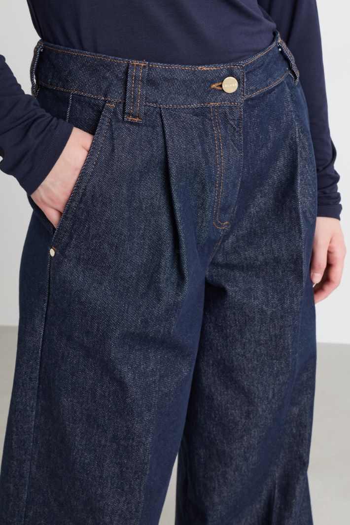 Pleated wide-leg trousers - BLUE - Intrend - 3
