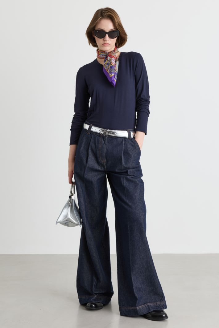 Pleated wide-leg trousers - BLUE - Intrend