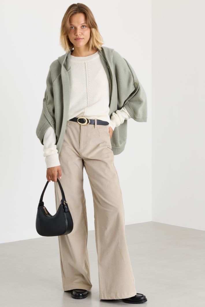 Pantalon large en velours - BEIGE - Intrend
