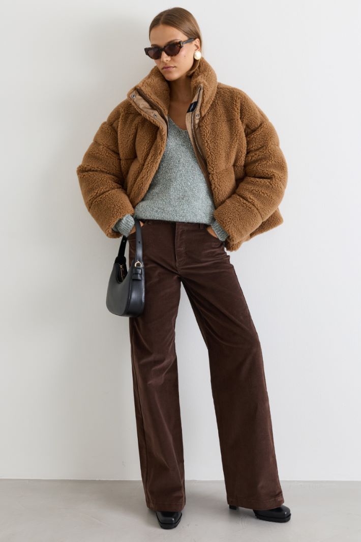 Wide-leg velvet trousers - BROWN - Intrend