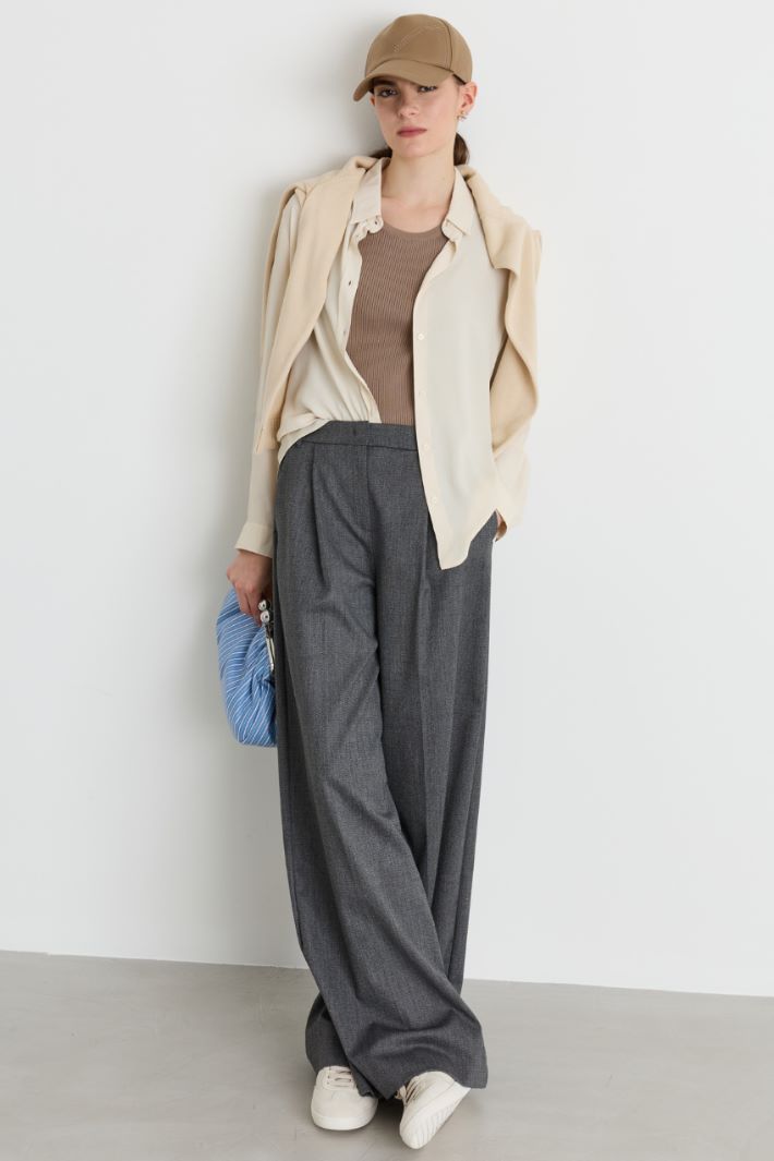 Wide-leg flannel trousers - GREY - Intrend