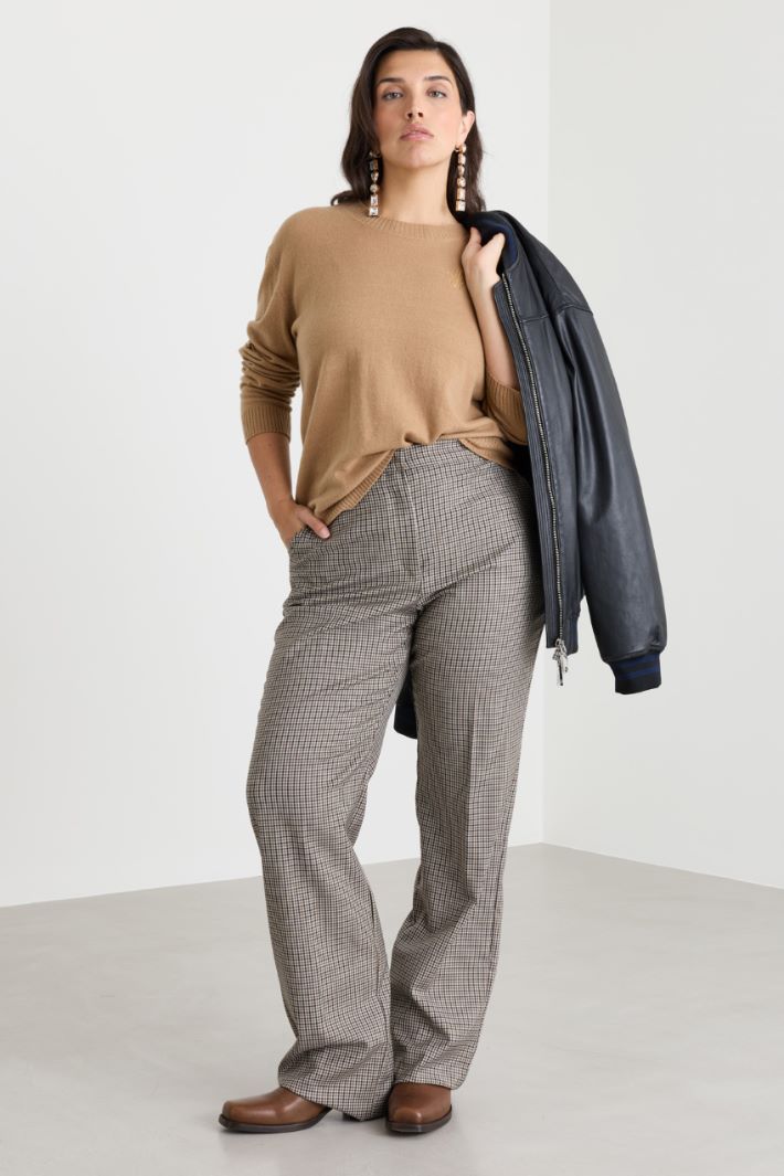Pantalone in batavia check - CAMMELLO NERO - Intrend