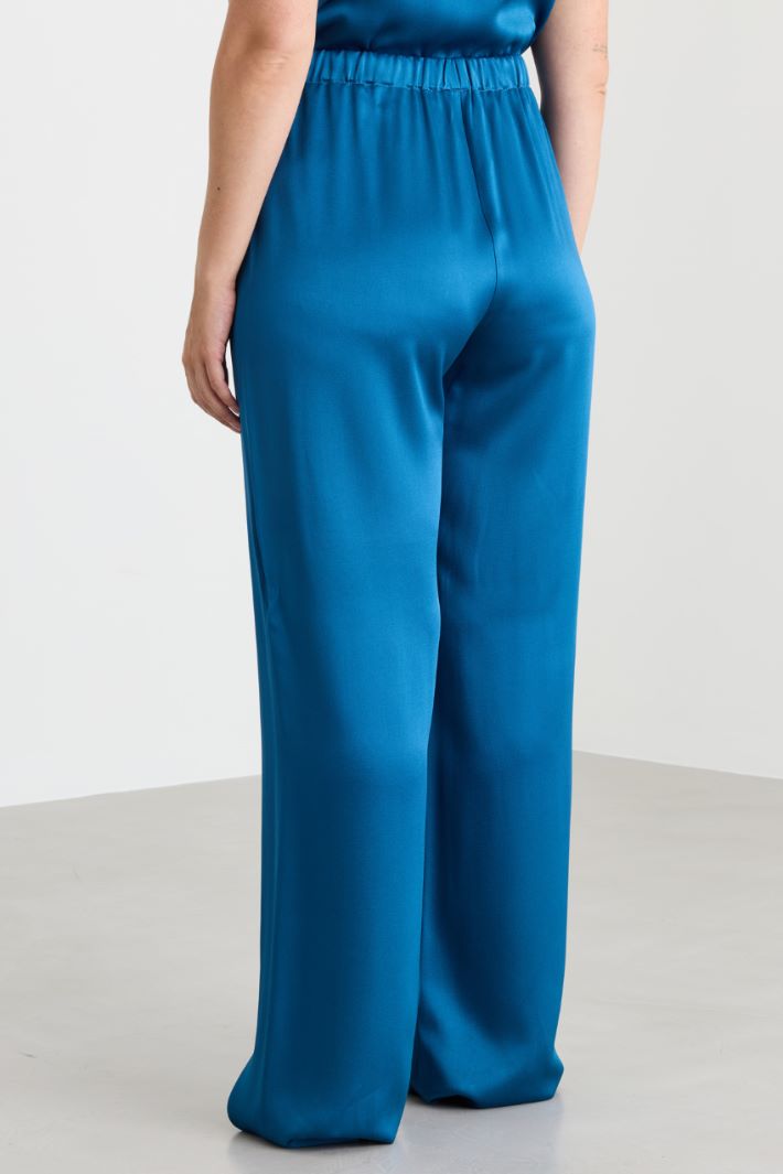 Wide-leg trousers with elasticated waist - BLUE - Intrend - 4