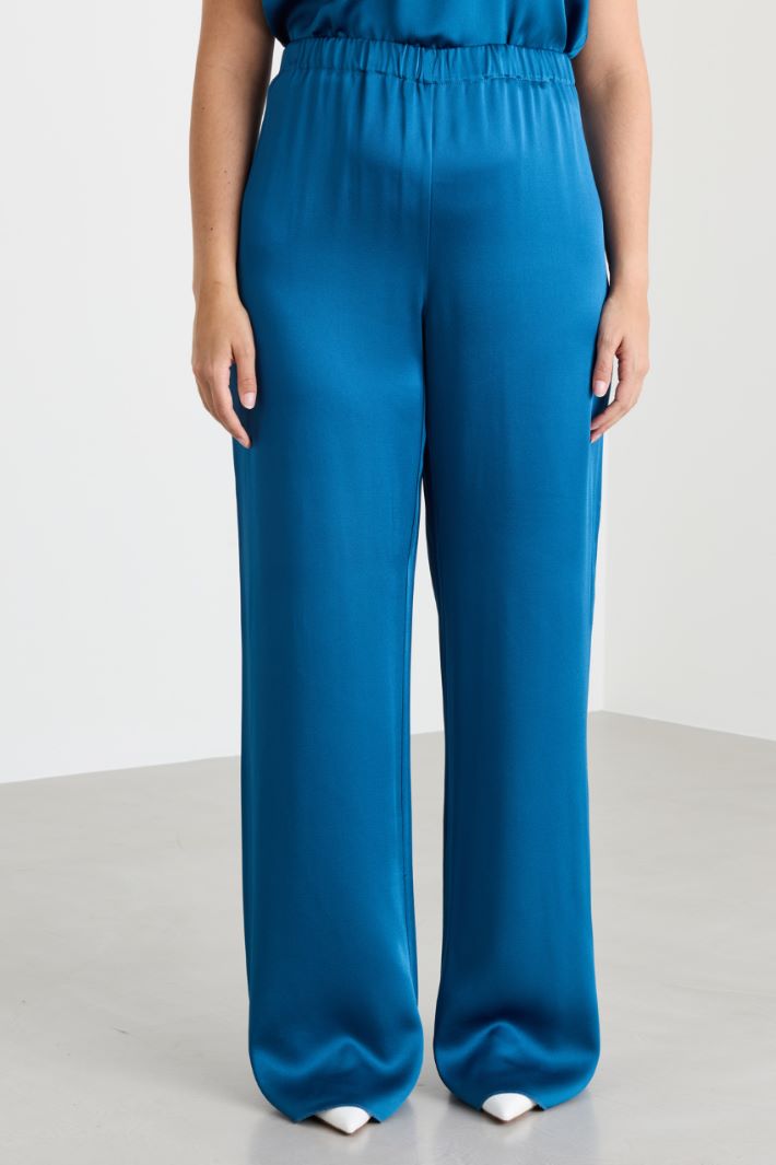 Wide-leg trousers with elasticated waist - BLUE - Intrend - 2