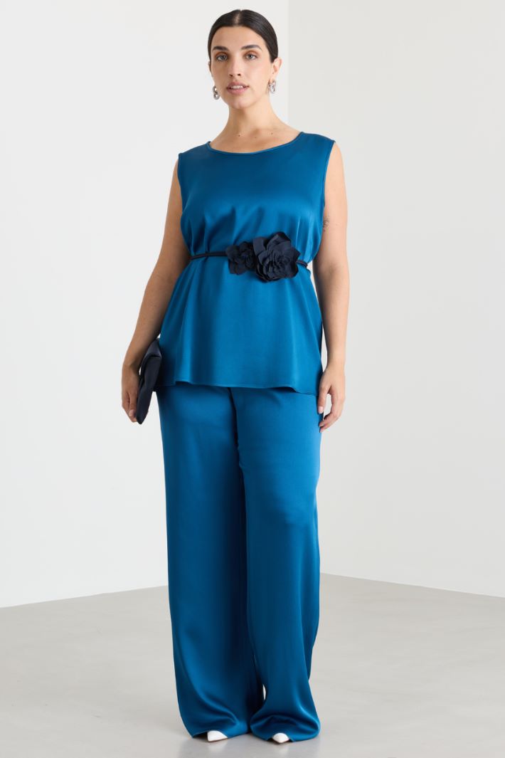 Wide-leg trousers with elasticated waist - BLUE - Intrend