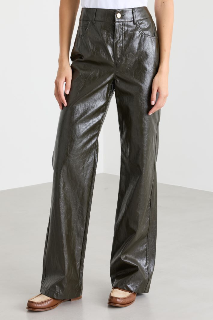 Coated fabric trousers - GREEN - Intrend - 2