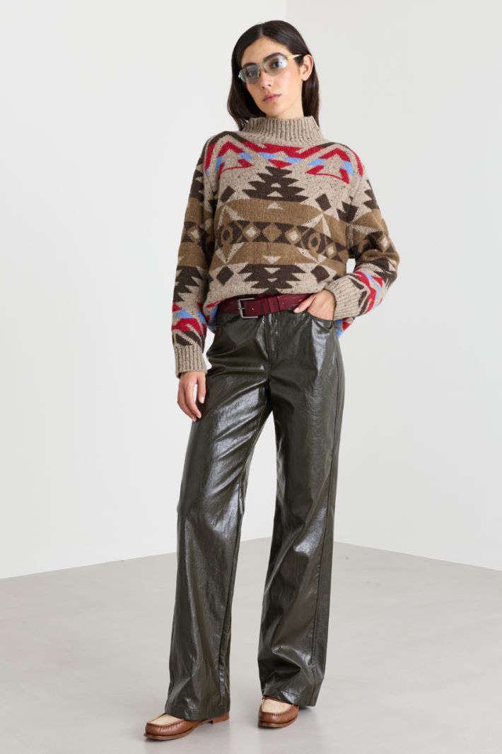 Coated fabric trousers - GREEN - Intrend