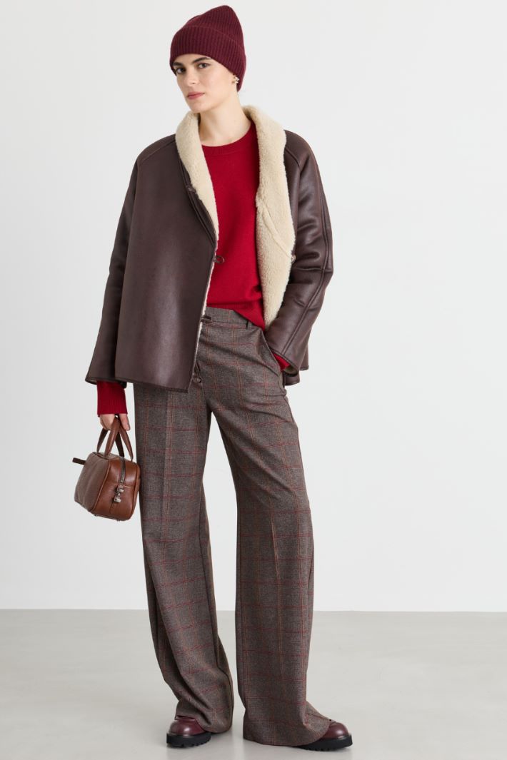 Wide-leg stretch twill trousers - BROWN - Intrend