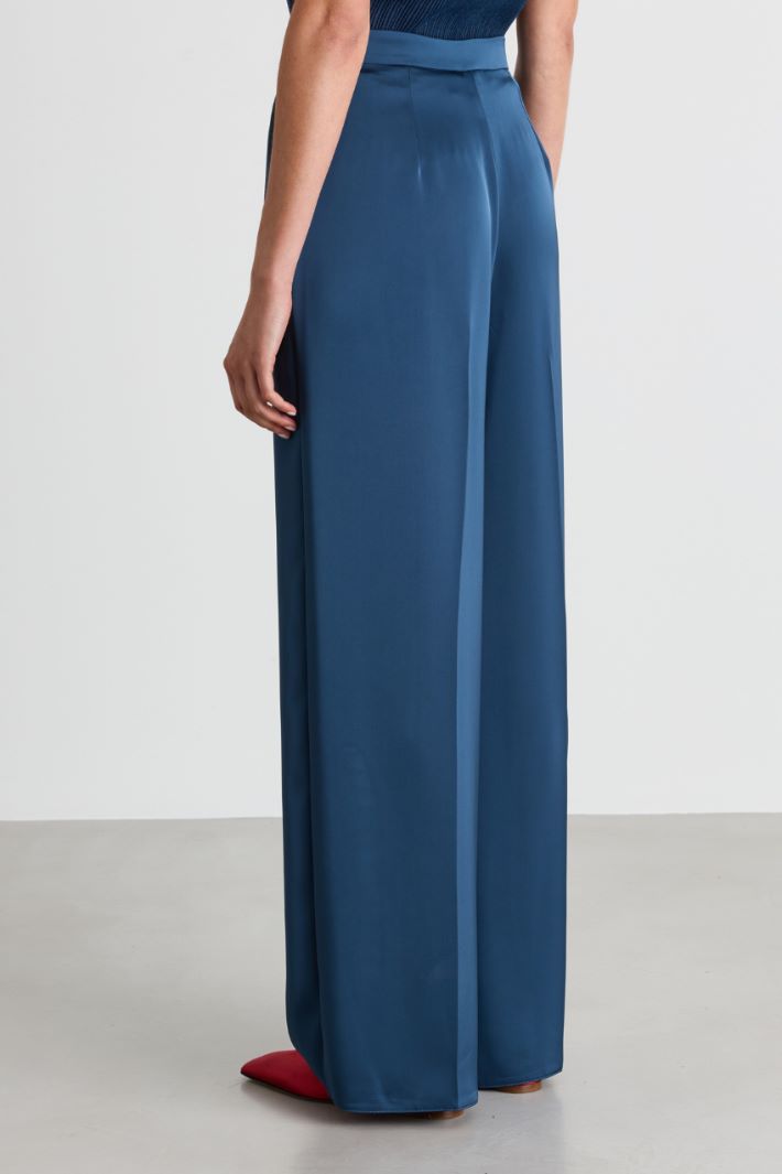 Wide-leg Satin Trousers - BLUE - Intrend - 4