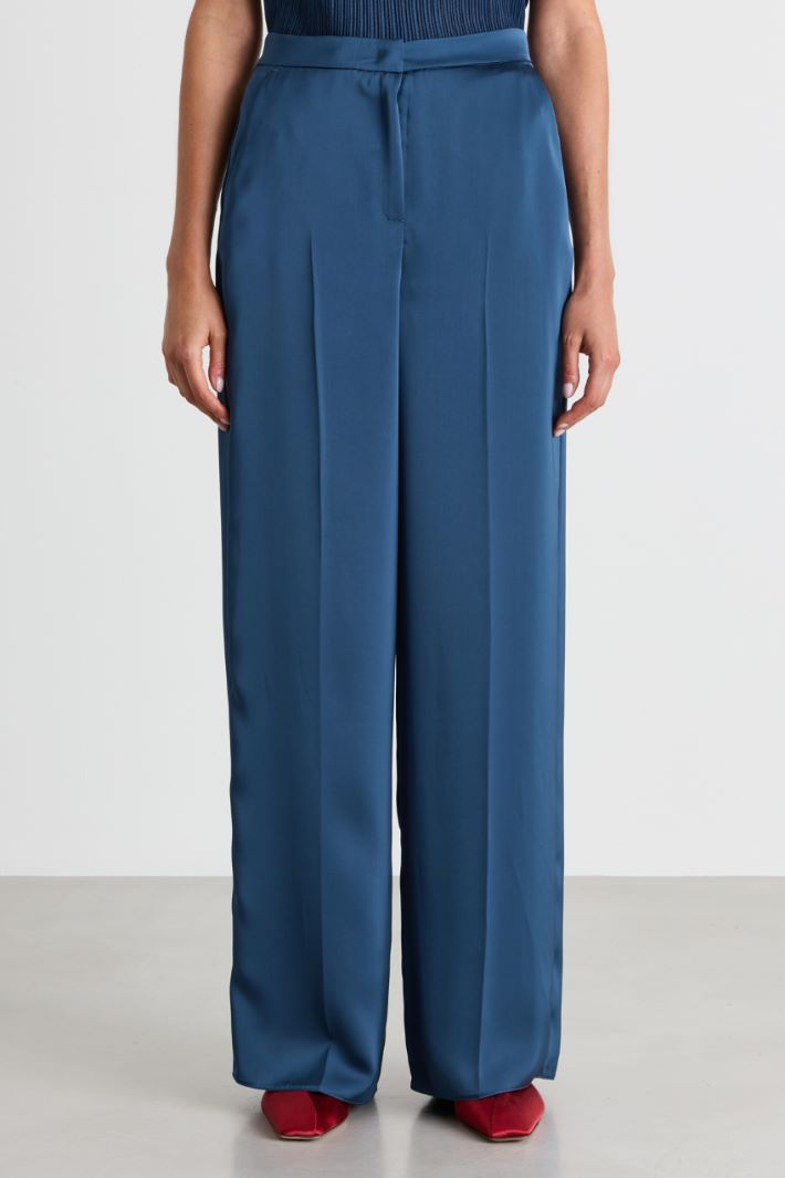 Wide-leg Satin Trousers - BLUE - Intrend - 2