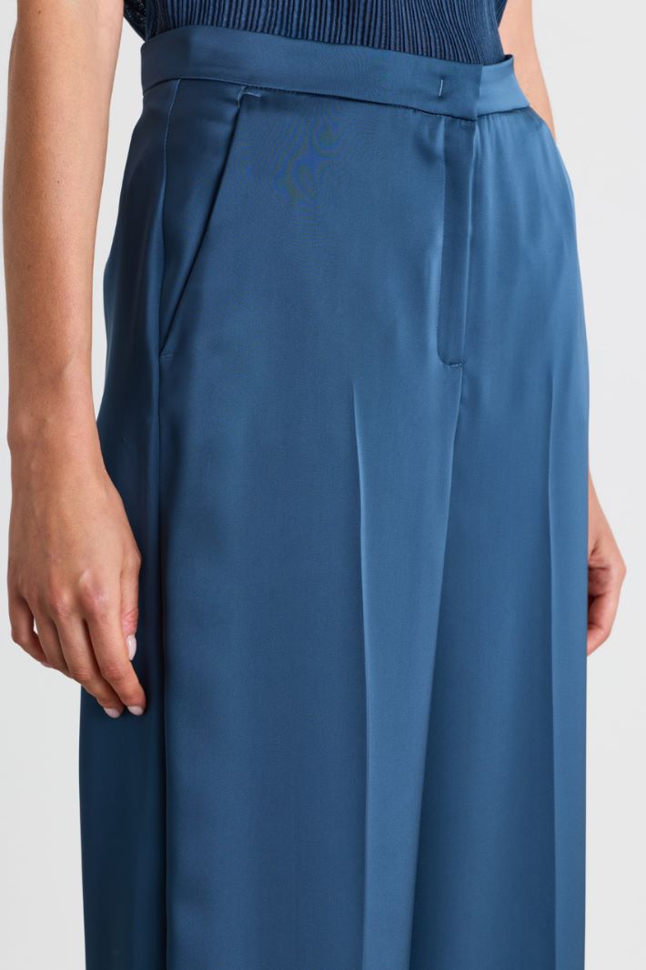 Wide-leg Satin Trousers - BLUE - Intrend - 3